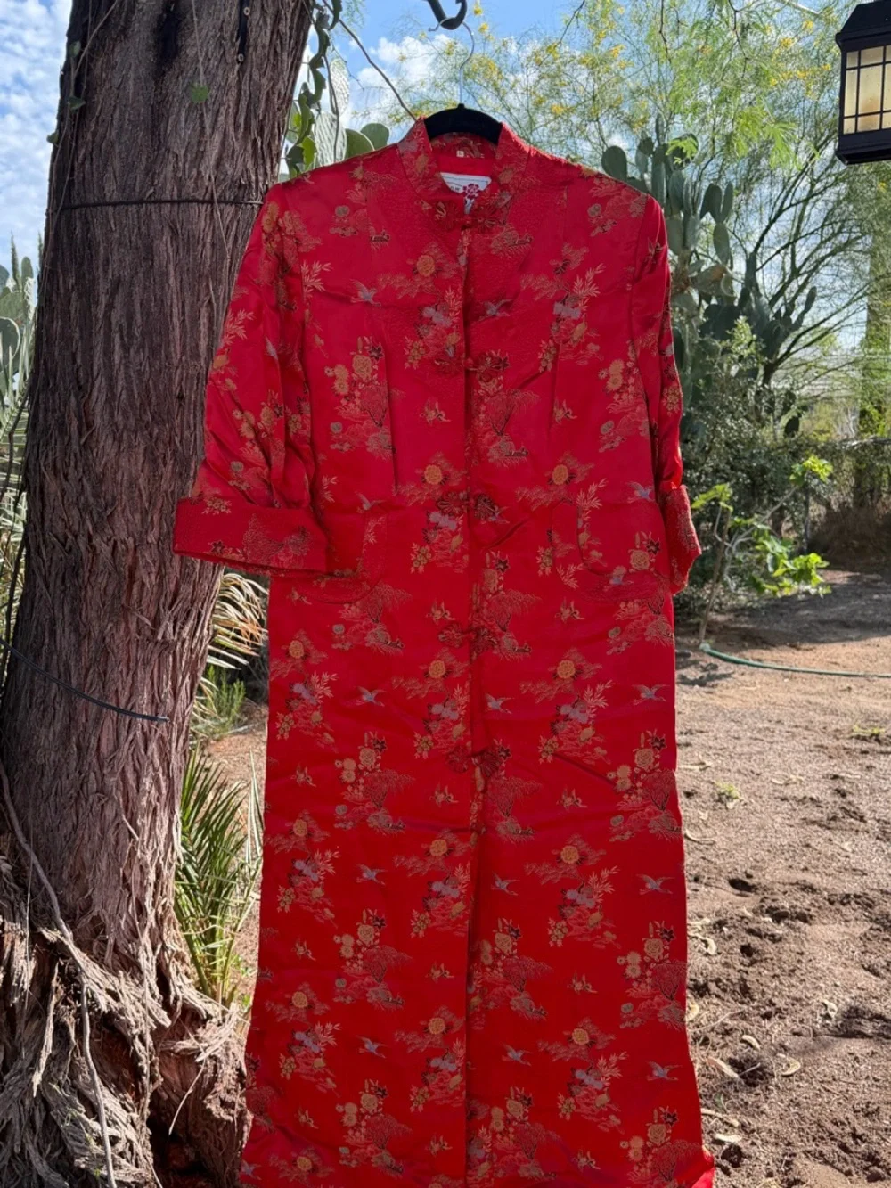 Peony Brand Shanghai China Fully Lined Robe Frog Closure 3/4 Sleeve Red